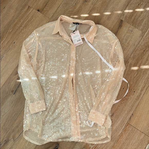 Missguided Sequin Oversized Shirt in Champagne - Picture 2 of 3